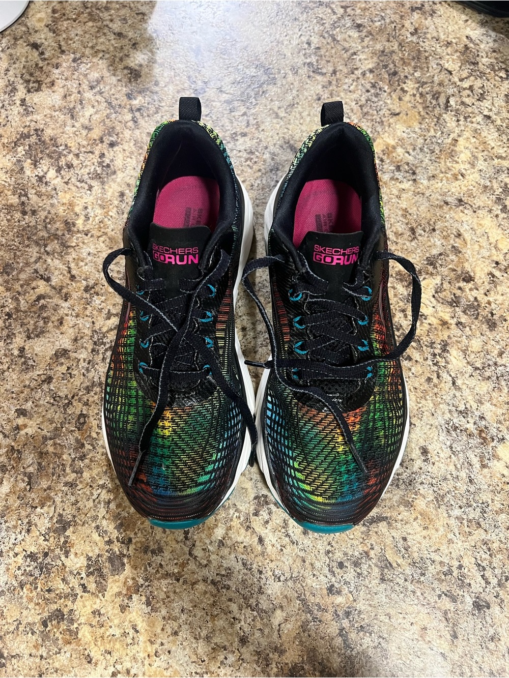 Skechers GO RUN Rainbow Knit Athletic Sneakers with Pink Insoles